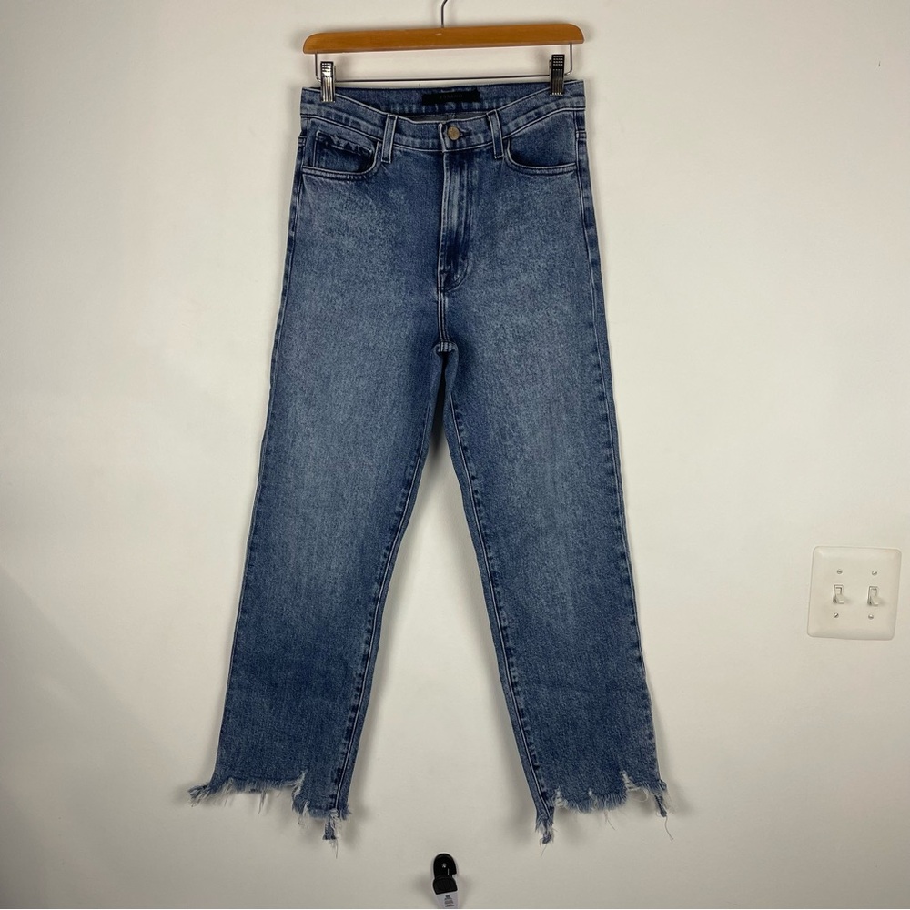 J Brand Jules High Rise Straight Jeans In Sympathy Destruct Women's 27 Raw hems